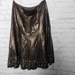Lafayette 148 New York 100% Leather Skirt Embellished with Rhinestones NWT sz 12